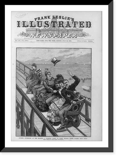 Summer diversions at the seaside - a coasting party at Coney Island - more scared than hurt" Group of people on coasting bench", Historic Reproduction