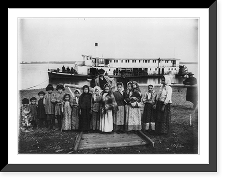 Peasants before a Ussuri River sternwheeler Classic, Antique Print