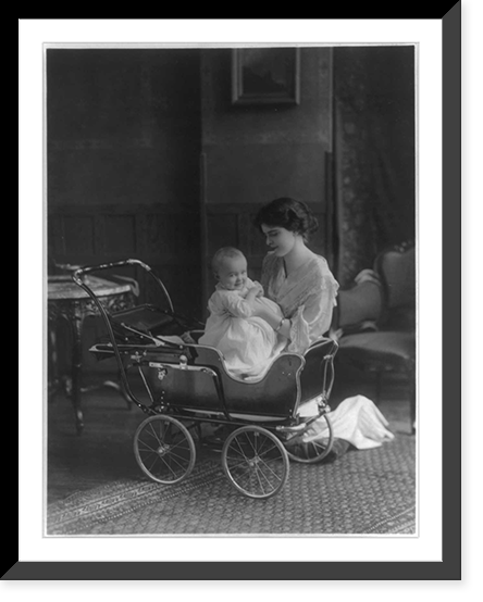 Advertisement: Woman and infant posed with a baby carriage Classic, Antique Poster