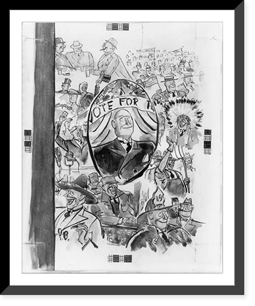 Historic Framed Print, [Cartoon composite of election campaign scenes],  17-7/8" x 21-7/8"
