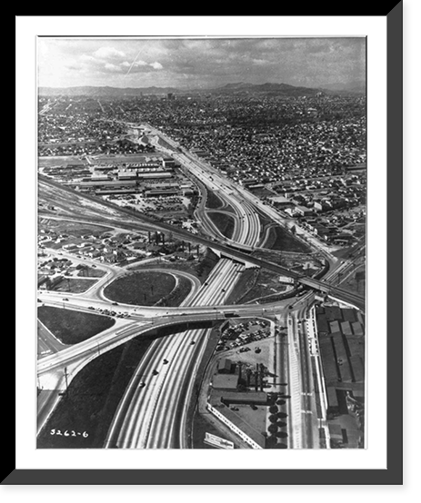 Aerial view of the partially completed Hollywood-Santa Ana Freeway in California, Historic Reproduction