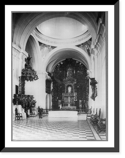 Pante&oacute;n de los Prćeres (ex-Iglesia de S. Carolos), Lima, Peru: Interior with pulpit and altar, Vintage Print