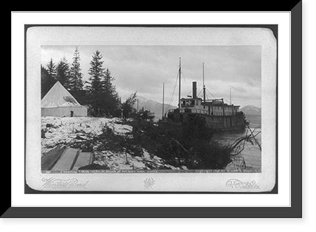 Unloading Yukon outfits at mouth of Stickeen River, Alaska, Antique Print