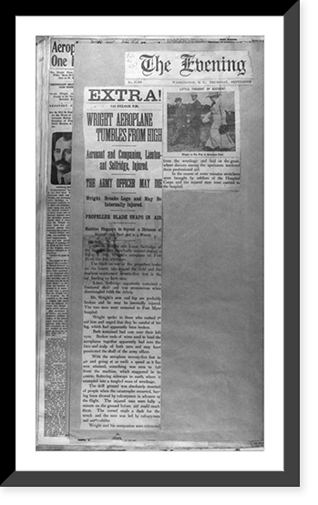 28 pages of clippings from various U.S. and French newspapers concerning aviation activites of Wright Brothers between 1903 and 1909 - 14, Vintage Print