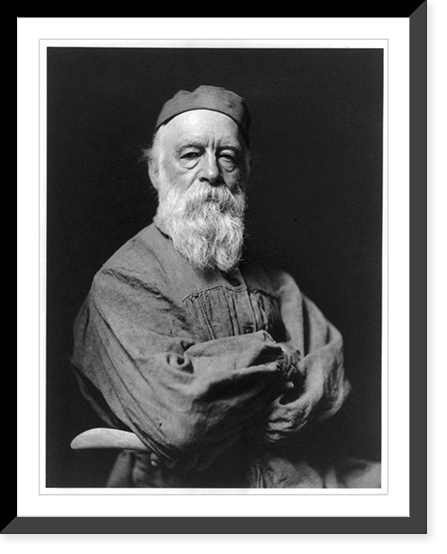 Half-length portrait of bearded man wearing artist's smock and cap and holding a sculpting tool, facing front, Vintage Wall Art