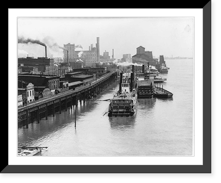 High water of 1892 above Eads bridge. Steamer BENTON at left St. Louis, Mo, Vintage Wall Art