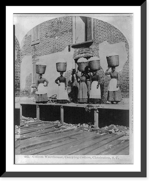 Historic Framed Print, [African Americans working, Charleston, S.C.: Cotton warehouse, carrying cotton],  17-7/8" x 21-7/8"
