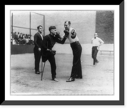 Sam Luzofsky (one leg) and Lon Young (one arm) boxing, Historic Print