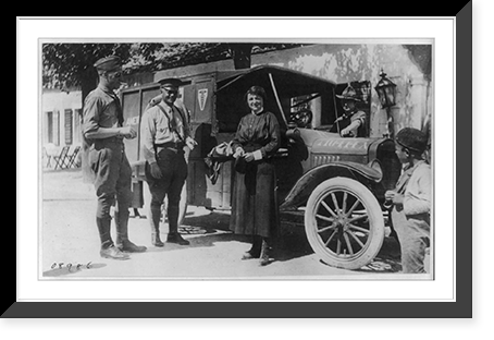 Historic Framed Print, Off for the Sunshine Mountains. An American Red Cross dental ambulance about to start on a tour of the mountain district of Lower Montenegro,  17-7/8" x 21-7/8"