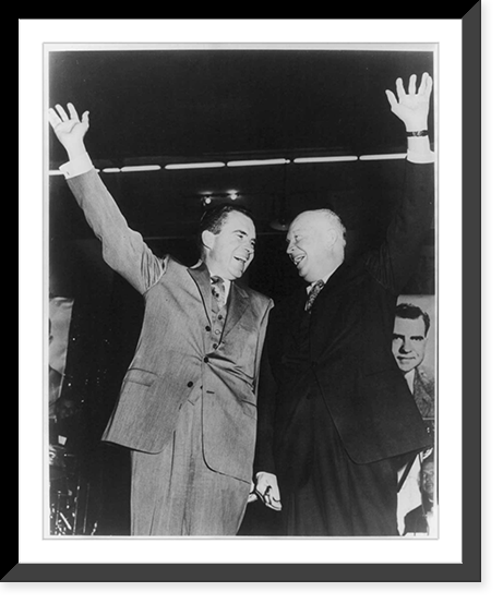 Dwight D. Eisenhower and Richard M. Nixon standing with hands raised, during the 1960 presidential campaign, Vintage Wall Art