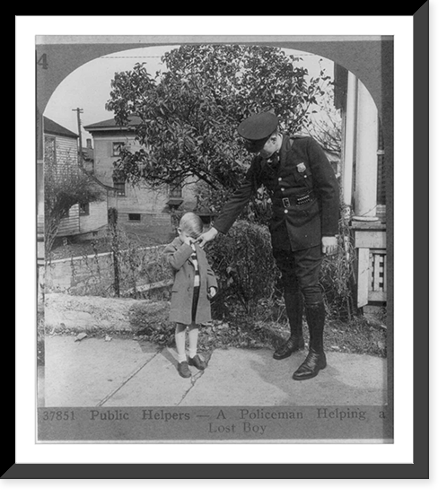 Public helpers - a policeman helping a lost boy, Historic Reproduction