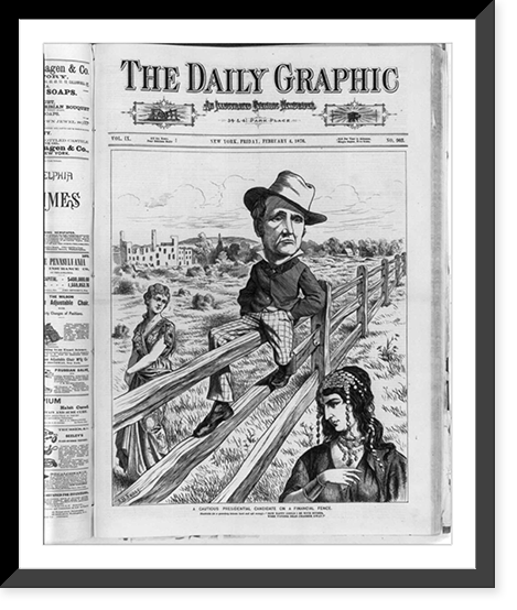 Historic Framed Print, [Daily Graphic cartoons of the 1876 Pres. campaign: A cautious...candidate on a financial fence"]",  17-7/8" x 21-7/8"