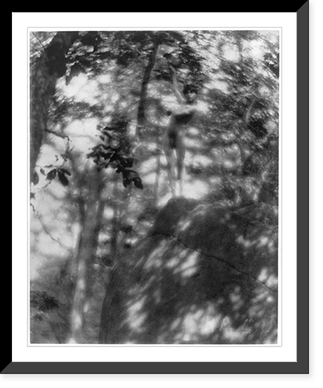 Historic Framed Print, [Nude youth with laurel wreath(?) holding up torch, standing on cliff],  17-7/8" x 21-7/8"