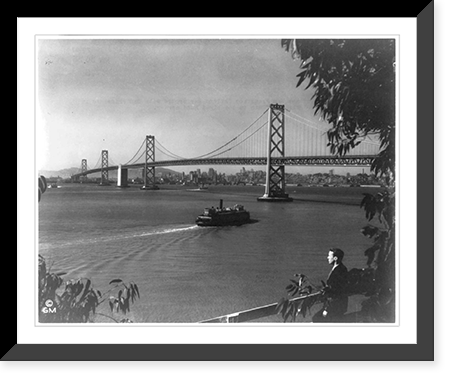 Historic Framed Print, Eastern span of the San Francisco-Oakland Bay Bridge with San Francisco in the backgrd.,  17-7/8" x 21-7/8"