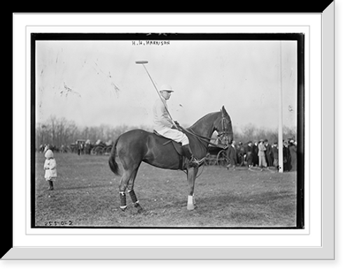 Historic Framed Print, H.H. Harrison on horse - polo,  17-7/8" x 21-7/8"