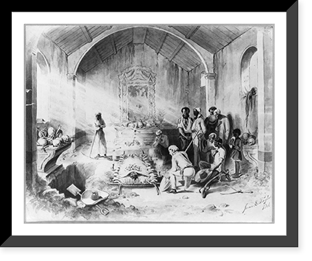 Historic Framed Print, [Dominican Republic, 1871]: Superestitious burial ceremony in the Capilla del Rosario - a remnant of the city of Nueva Isabella, opposite Santo Domingo City,  17-7/8" x 21-7/8"
