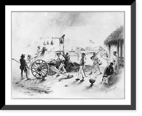 Historic Framed Print, [Dominican Republic, 1871]: Cabrals coming: firing of the alarm at Azua to call together the natives to repel invasion,  17-7/8" x 21-7/8"