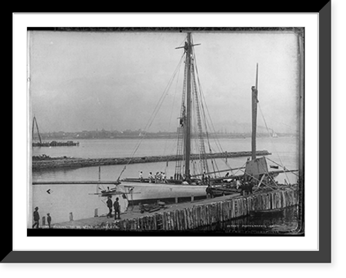 Historic Framed Print, Rigging the VOLUNTEER [sailing yacht?] at Lawley's,  17-7/8" x 21-7/8"