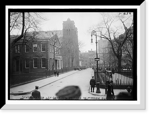 Historic Framed Print, Stuyvesant Sq. - St. Geo's at time of Morgan funeral,  17-7/8" x 21-7/8"