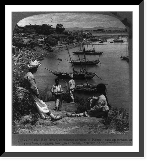 Junks on the Han River, commerce carriers of Korea - east up stream, at Yung San, a logging town, near Seoul, Historic Reproduction