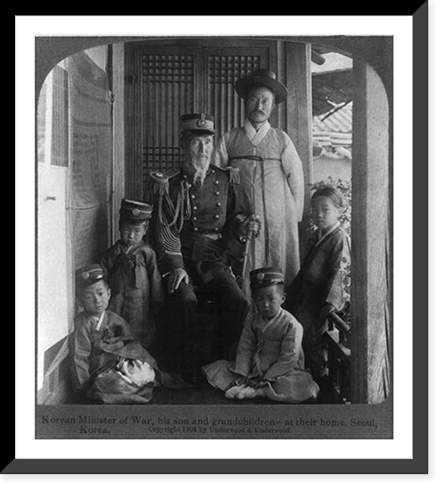 Historic Framed Print, Korean Minister of War, his son and grandchildren - at their home, Seoul, Korea,  17-7/8" x 21-7/8"
