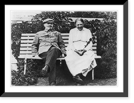 Vladimir Il'ich Lenin and N.K. Krupskaya in the garden at Gorki, seated on bench Classic, Vintage Print