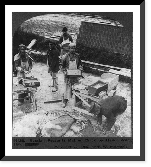 Russian peasants making brick by hand, Warsaw, Poland, Vintage Poster