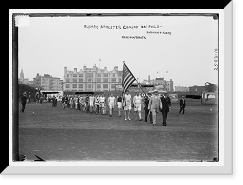 Historic Framed Print, Olympic athletes coming on field,  17-7/8" x 21-7/8"