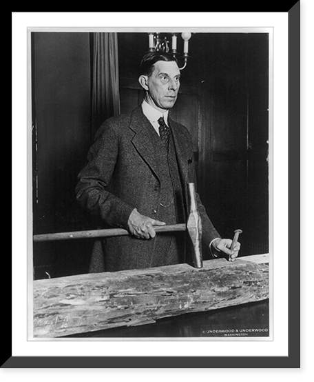 Interior Secretary gets first spike form Boulder Dam construction scene, Vintage Wall Art