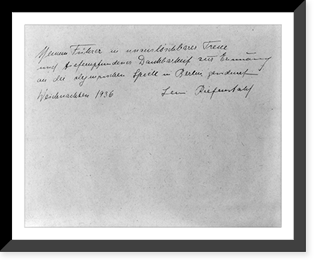 Dedication to meinem Fuhrer" written by "Leni Riefenstahl"" Classic, Antique Wall Art