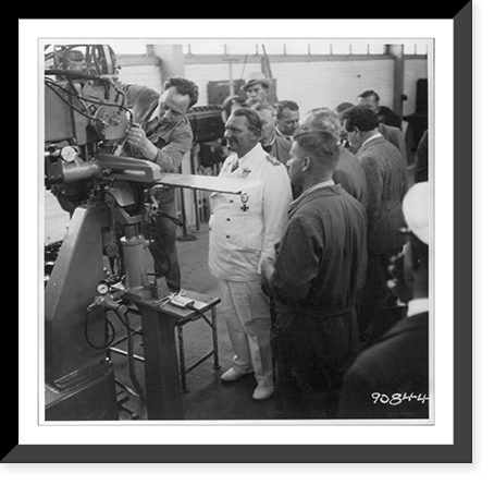 Goering inspecting engine at Junkers aircraft plant in Dessau, Germany, Vintage Print