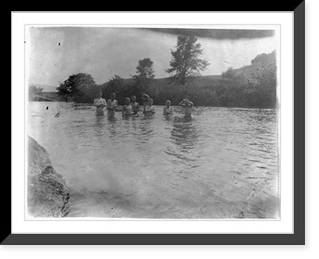 8 boys waist deep in country stream Classic, Antique Poster