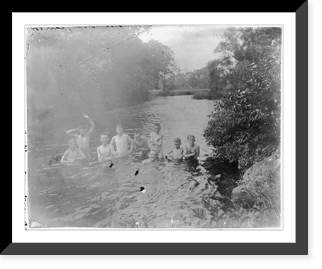 9 boys waist deep in country stream, Historic Reproduction