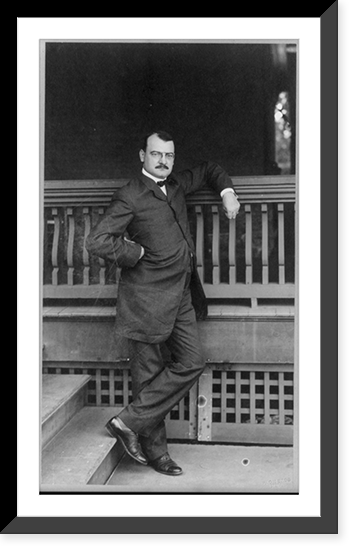 William Loeb, full-length portrait, standing, facing right, with left elbow on railing, Antique Wall Art