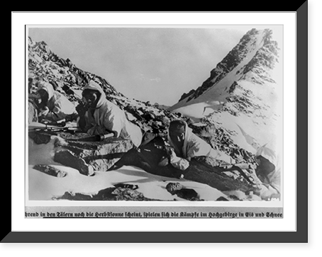 German troops in winter uniform, 1942: four prone riflemen in High Caucasus Mountains, Russia, November.by Wittmaack, Antique Print