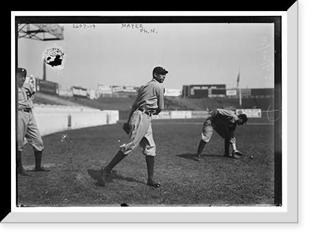 Historic Framed Print, Eppa Rixey, Philadelphia NL, at left, Erskine Mayer, Philadelphia NL, at center, and unknown player at right at the Polo Grounds, New York,  17-7/8" x 21-7/8"