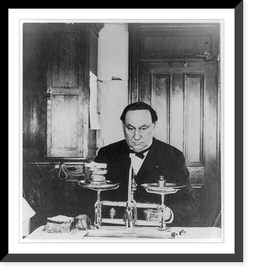 Dr. Harvey Washington Wiley weighing bread for the William Edgar Borah table, Vintage Wall Art