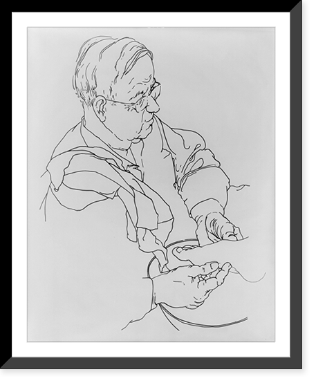 Old man with glasses washing foot Classic, Historic Print