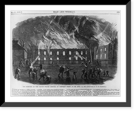The burning of the U.S. Arsenal at Harper's Ferry, 10 P.M., April 18, 1861, Historic Print