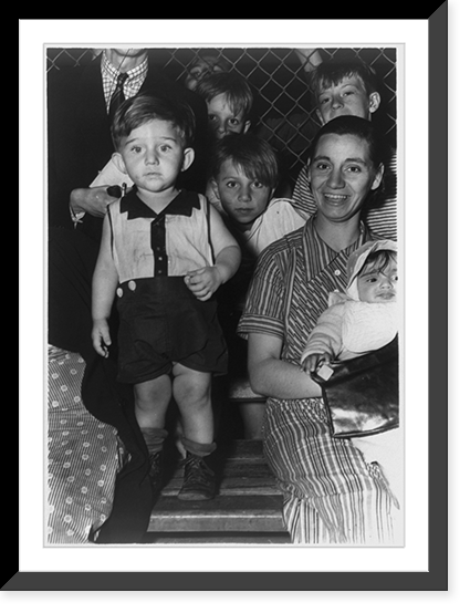 Close-up of mother & 5 kids in audience Classic, Antique Print
