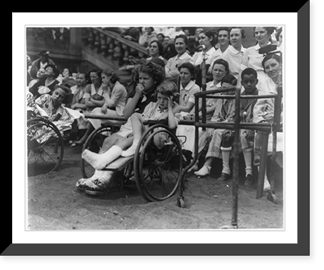 Nurses & wheelchair children watching show, Vintage Print