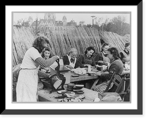 Historic Framed Print, [Girls slicing and buttering bread],  17-7/8" x 21-7/8"