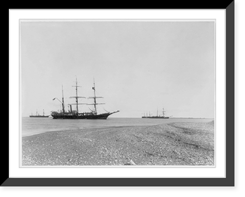 Historic Framed Print, [3 sailing ships at anchor, Aleutian Islands?],  17-7/8" x 21-7/8"