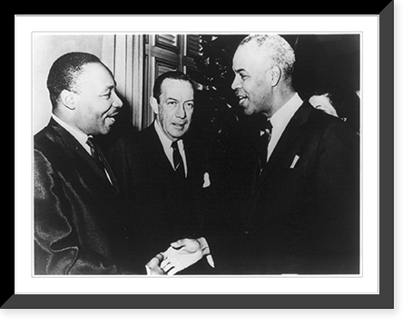 Historic Framed Print, [Roy Wilkins shaking hands with Dr. Martin Luther King at a gathering in New York City during the 1960's while Mayor Robert Wagner looks on,  17-7/8" x 21-7/8"