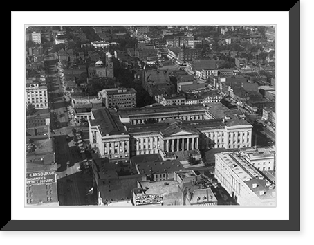 Aerial view from SW of the Patent Office and surrounding area at Seventh and Ninth and F and G streets, N.W., Washington, D.C. - now the NCFA & NPG, Vintage Wall Art