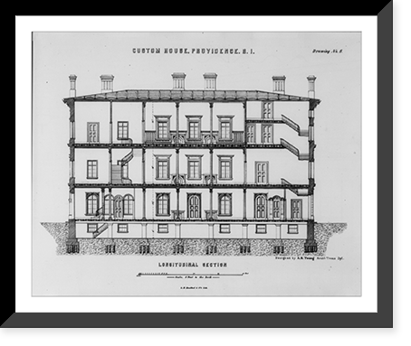 Government building (Custom House, Post Office, and Court Room"), Broad Street and Long Wharf Street, Providence, Rhode Island. Longitudinal section" Classic, Antique Wall Art