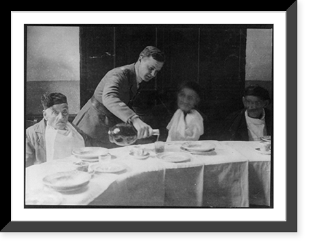 Home of Little Sisters of the Poor - Festa dinner - American Red Cross officer serving refugees, Antique Poster