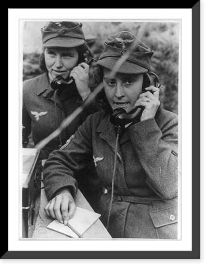 Two women of the German antiaircraft gun auxilliary operating field telephones - 2, Antique Print