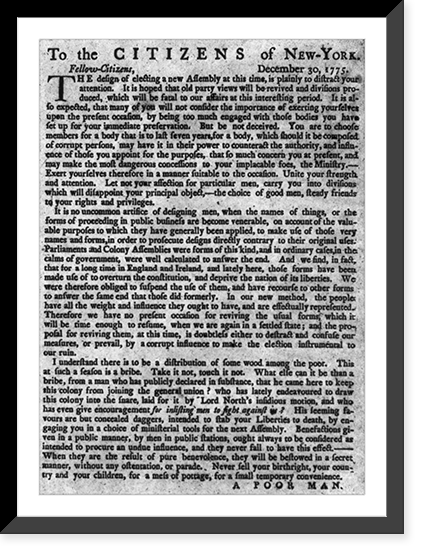 To the citizens of New York, Dec. 30, 1775, Historic Print