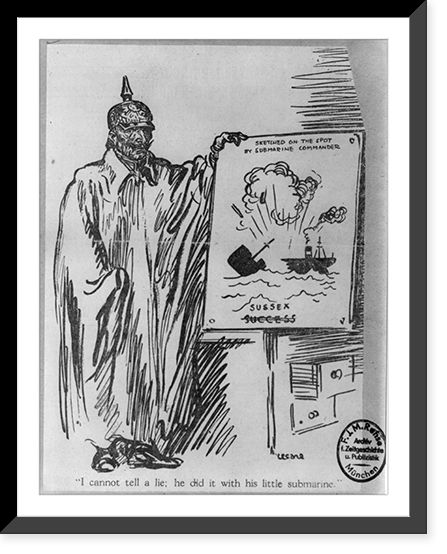 Anti-German cartoon concerning the U-Boat sinking of the Steamer SUSSEX in 1916, Vintage Wall Art